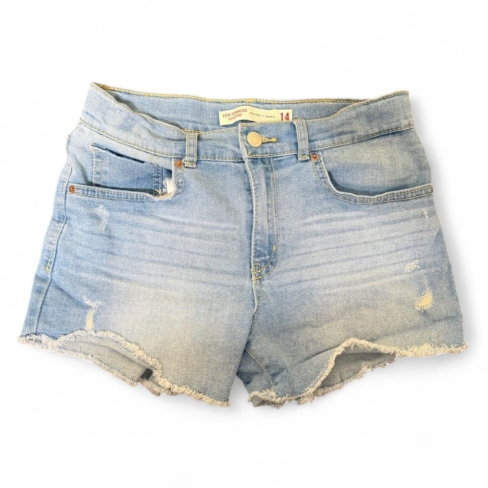 Signature by Levi Strauss High Rise 3" Denim Shorts, Girls' Size 14, Light Wash
